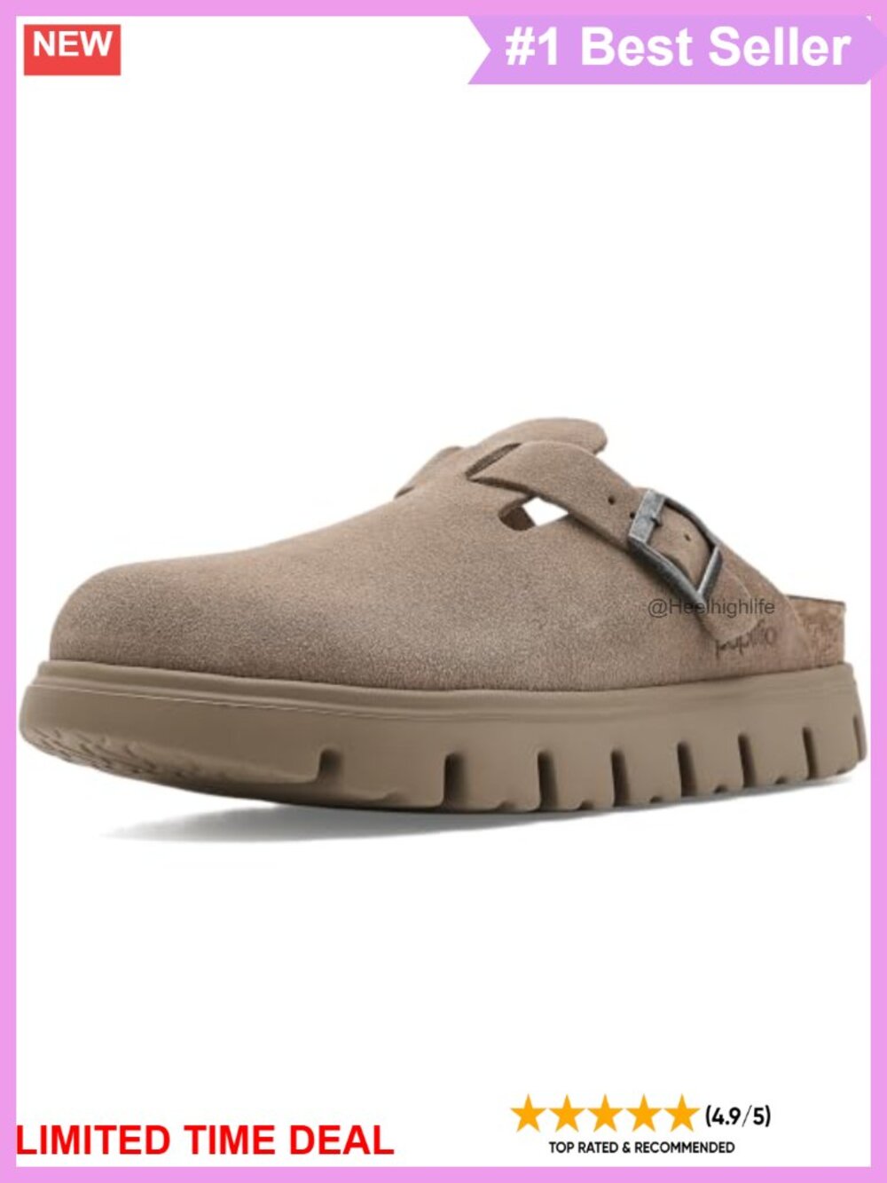 Platform Suede Clog Slip-On Buckle Adjustable Footbed